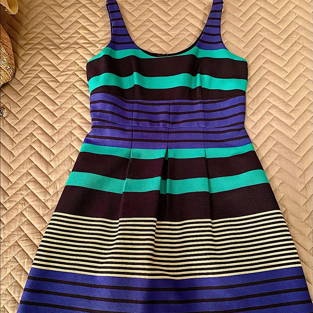 LOFT Blue Striped Casual Fit & Flare Dress